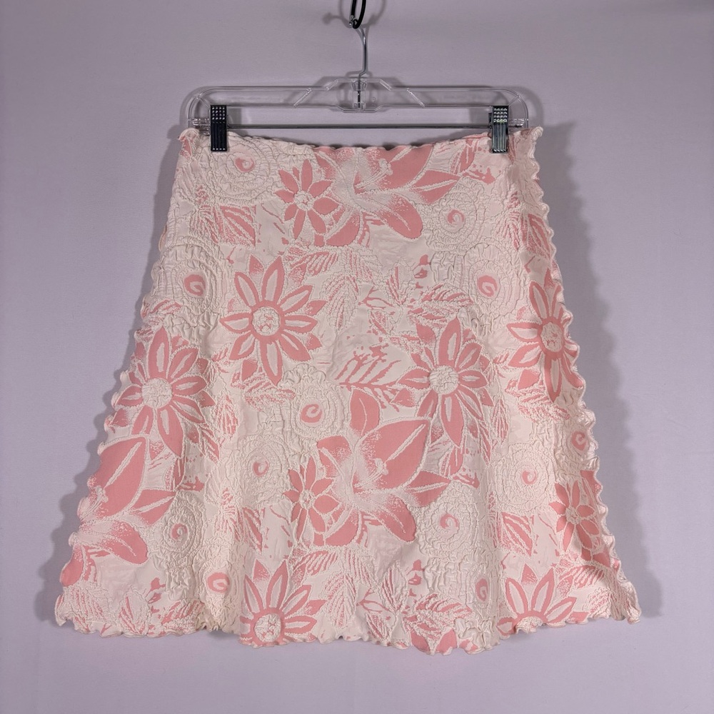 Haystacks Floral A-Line Stretchy Skirt in Pink and Off-White Size XL